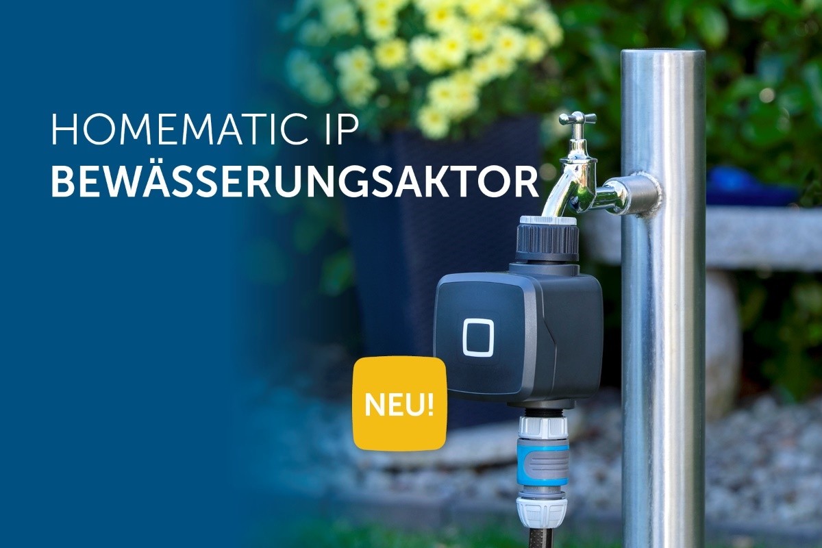 Homematic IP irrigation actuator mounted on an outdoor tap